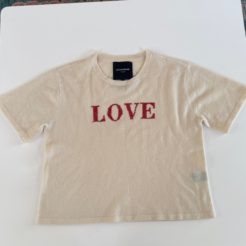 Le Superbe “LOVE” Wool & Cashmere Short-Sleeve Sweater – Size Medium